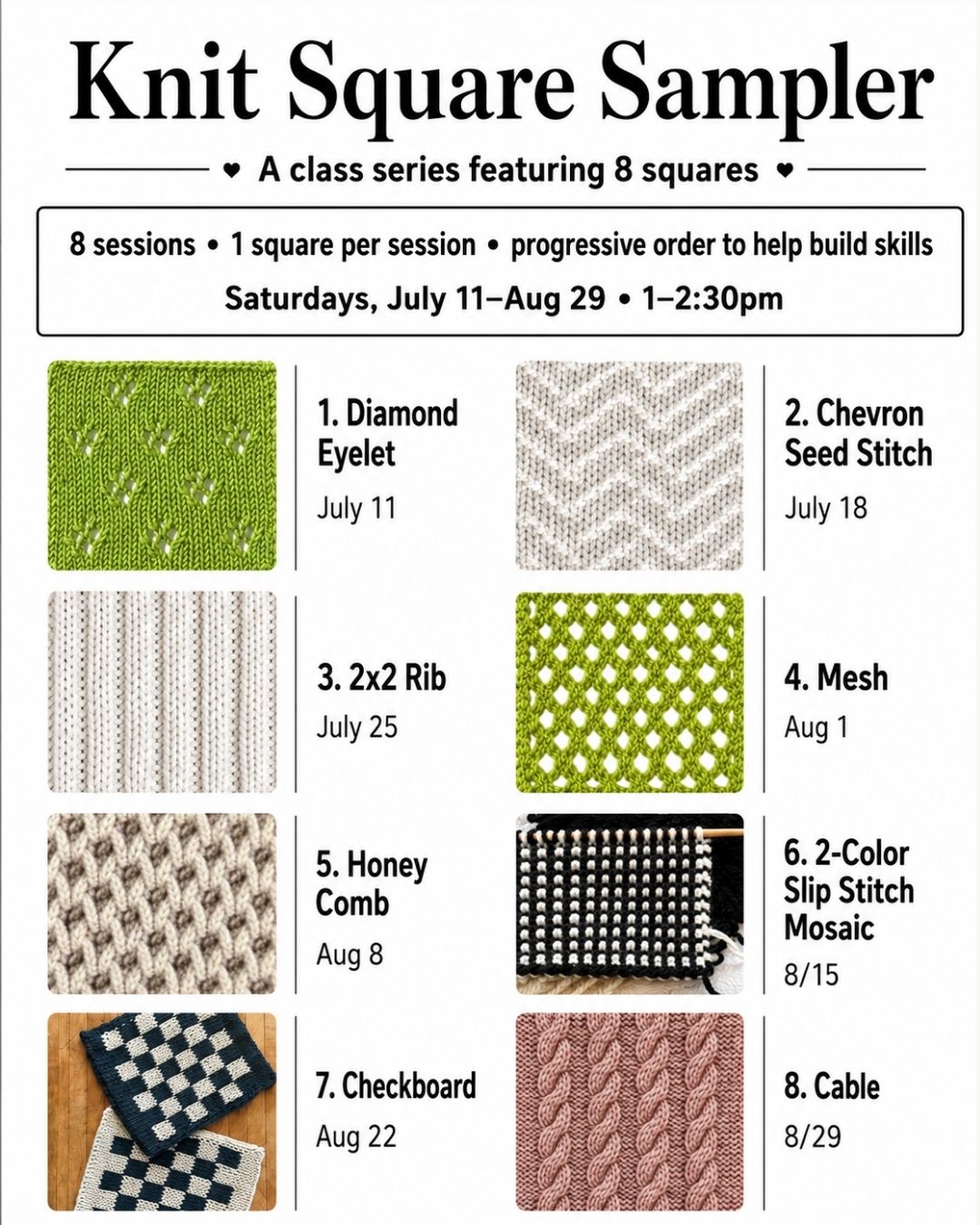 Summer of Squares - Knit 7/11-8/29 1-2:30pm