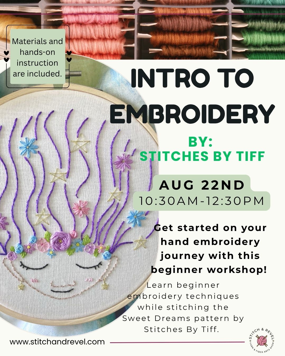Intro to Embroidery - Sat August 22nd: 10:30am -12:30pm
