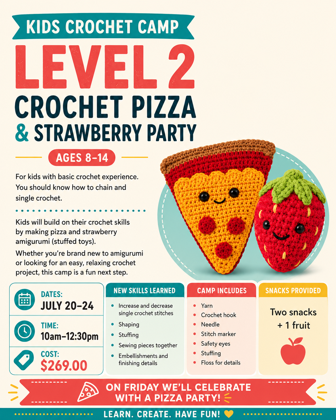 Kids Crochet Summer Camp - Level 2 - Mon 7/20-Fri 7/24 - 10am-12:30pm