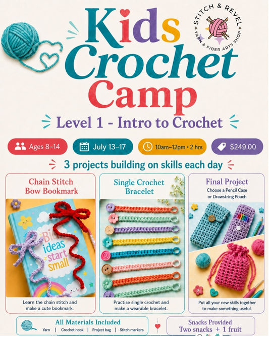 Kids Summer Camp - Intro to Crochet - Mon 7/13-Fri 7/17 - 10am-12:00pm