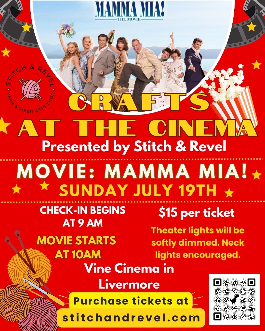 Crafts at the Cinema - Mamma Mia - Sun July 19th 9am