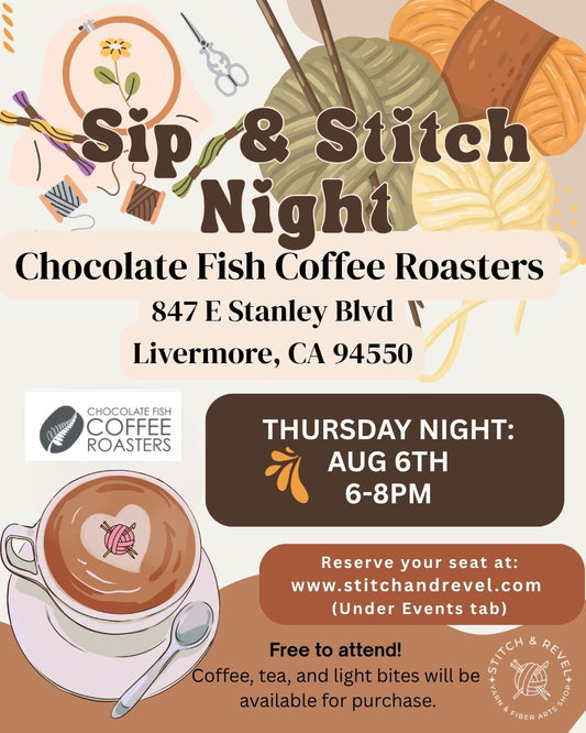 Sip & Stitch Night @ Chocolate Fish Coffee - Thu Aug 6th - 6-8pm
