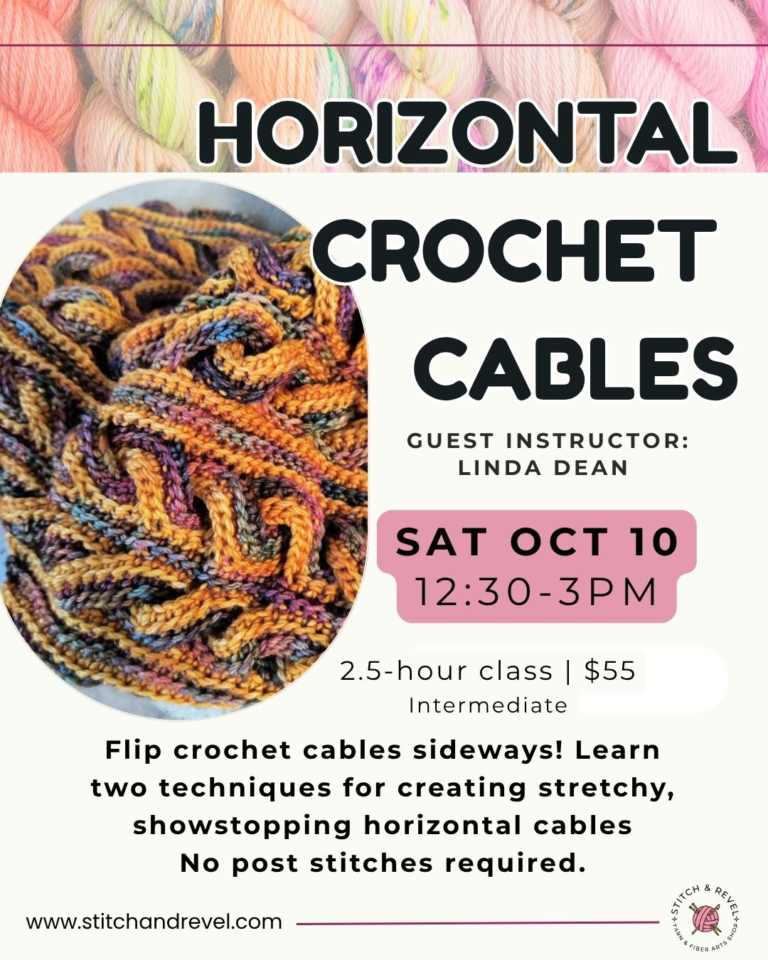 Horizontal Crochet Cables- Sat 10/10: 12:30-3pm