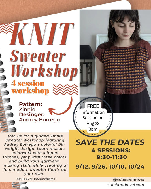 Knit Sweater Workshop - Sat 9/12, 9/26, 10/10, 10/24: 9:30am-11:30am