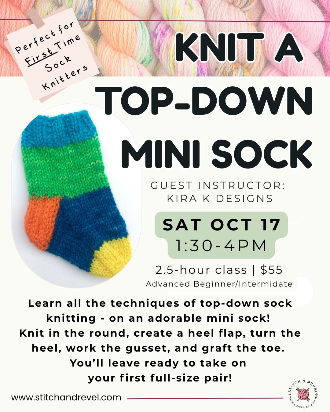 Knit a Top-Down Mini Sock- Sat Oct 17th