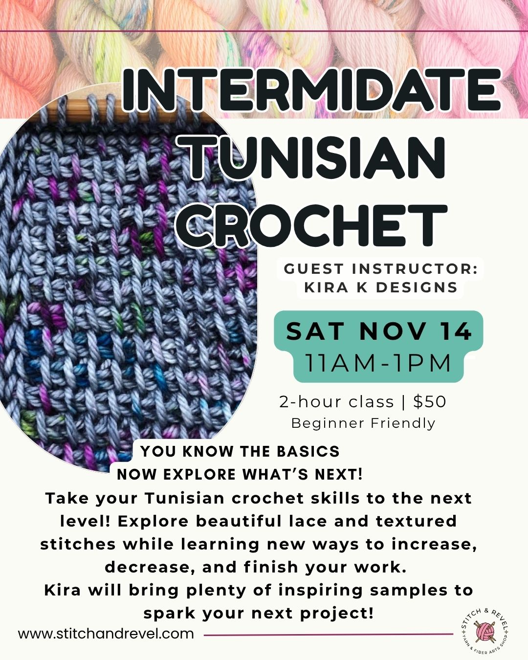 Intermediate Tunisian Crochet - Sat 11/14: 11a-1p